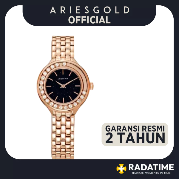 [FREE MUG] Jam Tangan Wanita Aries Gold 100% Original Rose Gold L-5041-RG-BKST