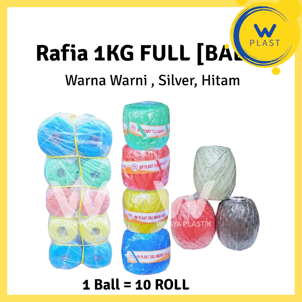 

[1 BALL] Tali Rafia Kiloan ( 1KG ) Warna/Hitam/Silver --- 10 Roll KG @Ball | 1000g ravia los polos warna warni hitam silver kilap merah kuning hijau biru ekonomis murah termurah kuat Ball