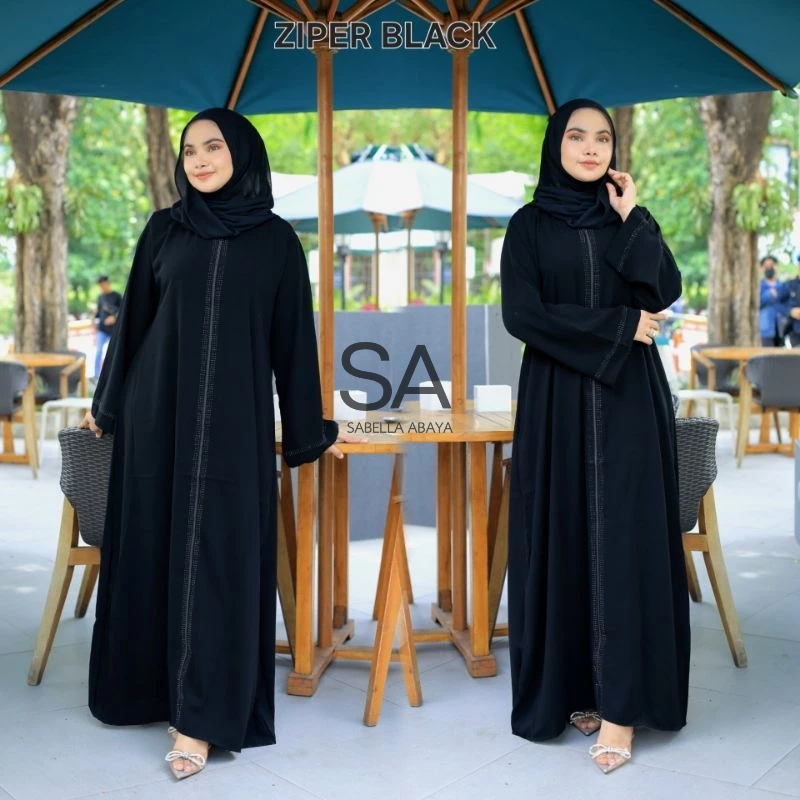 abaya gamis hitam turkey ziper zipper black jetblack saudi