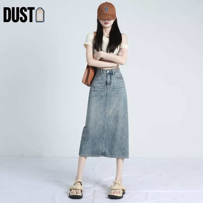 [Diskon 50%] Dust Rok Jeans Wanita Perempuan Highwaist Rok Panjang High Quality Premium Import Korea