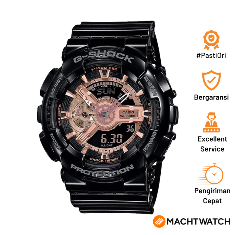 [PRJ] Jam Tangan Pria Casio G-Shock GA-110MMC-1ADR Black and Rose Gold Series Digital Analog Dial Bl