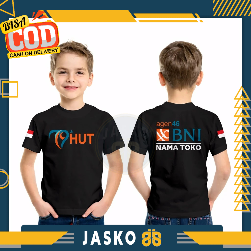 Baju Tshirt HUT BANK BNI ke 79 Logo Agen 46 Gratis Nama Toko DB Kaos Distro