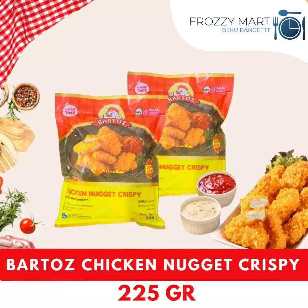 

BARTOZ Chicken Nugget Crispy 225gr – Nugget Ayam Renyah Gurih Frozen Food Praktis