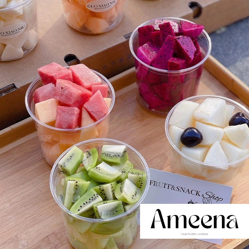 Cup Gelas Plastik Tutup Cembung Wadah Salad Buah Potong