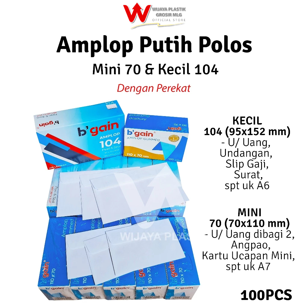 

[PROMO] Amplop Mini & Kecil + Perekat (70&104) --- 100 pcs @Box | 70x110 104 95x152 dengan lem putih uang lipat angpao angpau A6 A7 surat keperluan kantor ATK ekonomis murah pack box