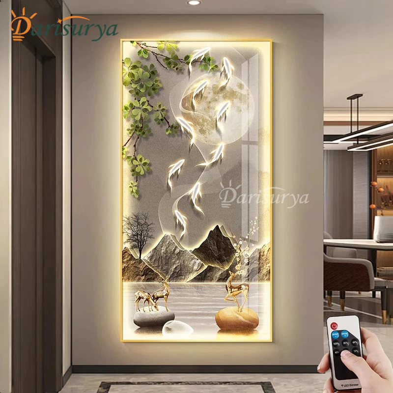 Lampu Dinding Ruang Tamu Modern Minimalis Rusa Emas Lukisan Krystal Porselin 5d Luxury Walldecor