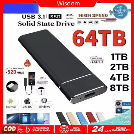 SSD Laptop Portable SSD External SSD Eksternal 2TB SSD Eksternal dengan Kapasitas 4TB/30TB USB 3.1 C