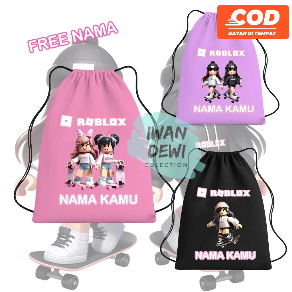 Tas Anak TK SD Perempuan Roblox – Serut Custom Nama Warna Pink Lucu Kado Ulang Tahun