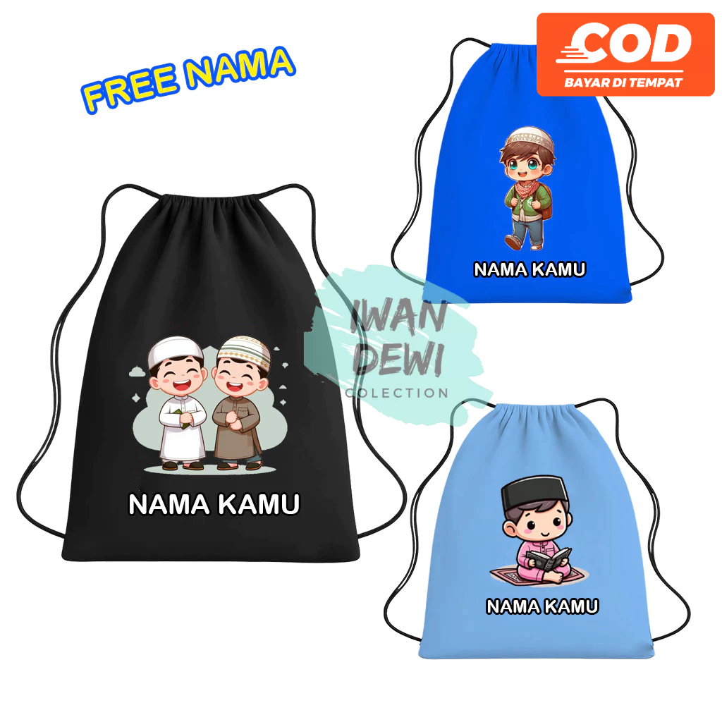 Tas Serut Anak Cowok Ayo Ngaji – Tas Karakter Lucu Serbaguna Ringan & Nyaman untuk Mengaji