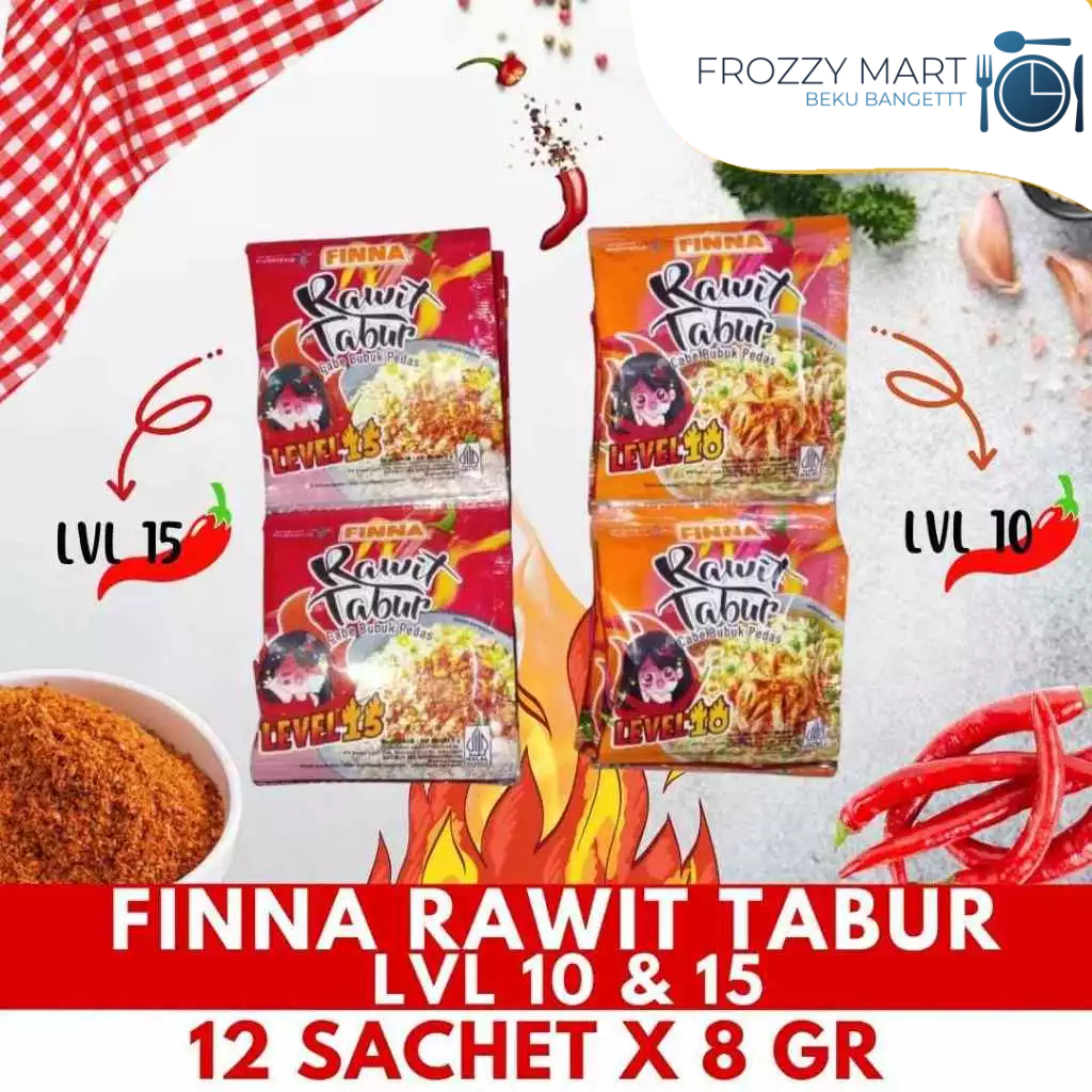 

FINNA Rawit Tabur LV 10 / LV 15 – 12 Sachet x 8gr | Sambal Bubuk Pedas Praktis