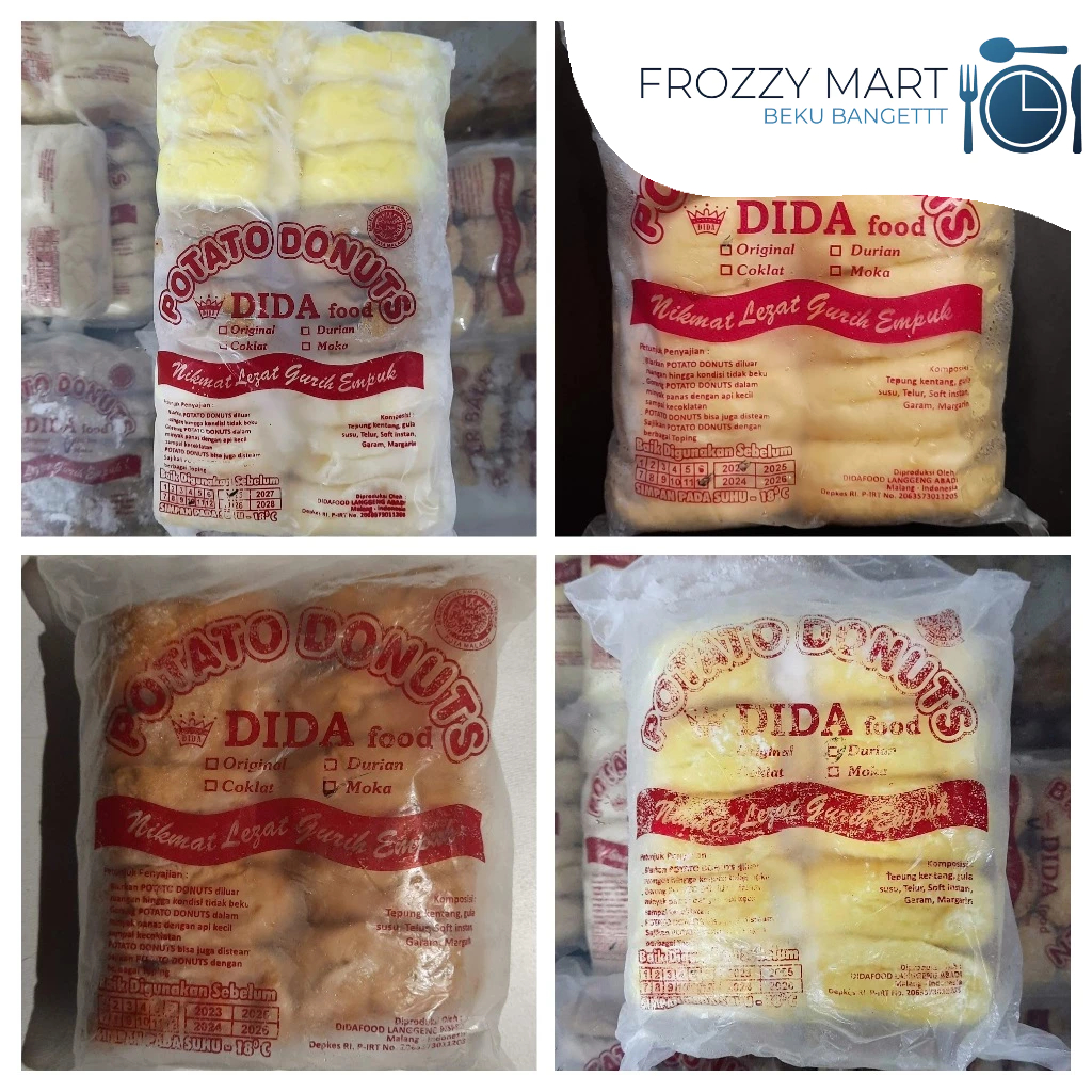 

Dida Donat Ori | Donat Durian | Donat Mocca | Donat Mix | Frozen Donat Siap Goreng
