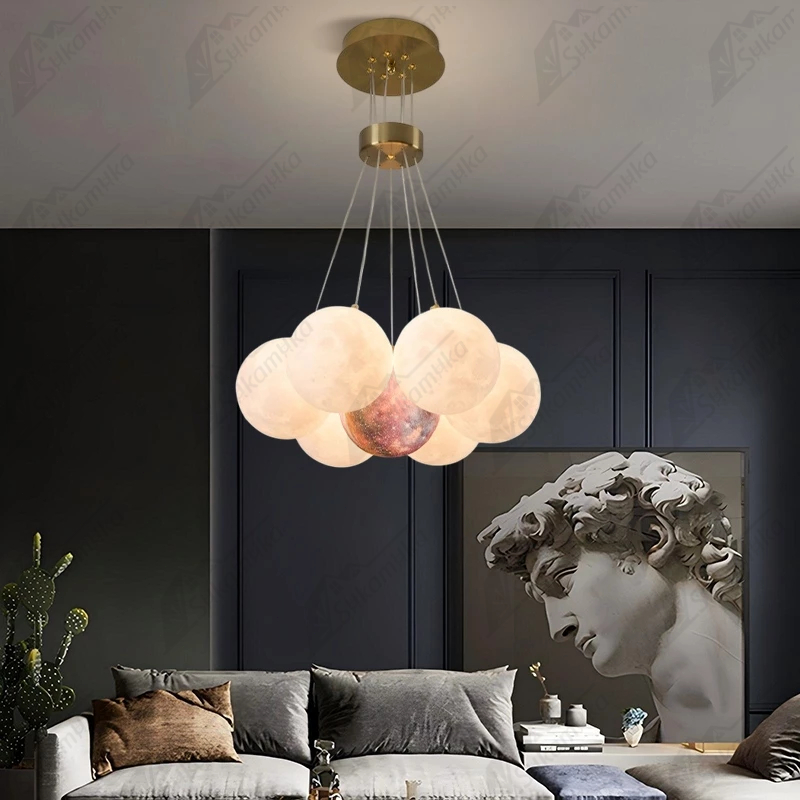 Lampu Gantung Bubble Moon (LED 3 Warna)- Lampu Kamar Tidur Anak & Ruang Tamu, Desain Bulan Kreatif d