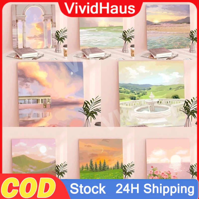

【✅Termurah-COD】Paint By Number 20x20 Nature Series DIY Painting Kit Canvas Paint Kit Digital Aesthetic Kanvas Lukis