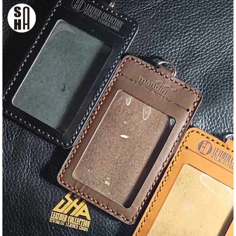 

GANTUNGAN ID CARD HOLDER KULIT GANTUNGAN NAMETAG KULIT BANK MANDIRI