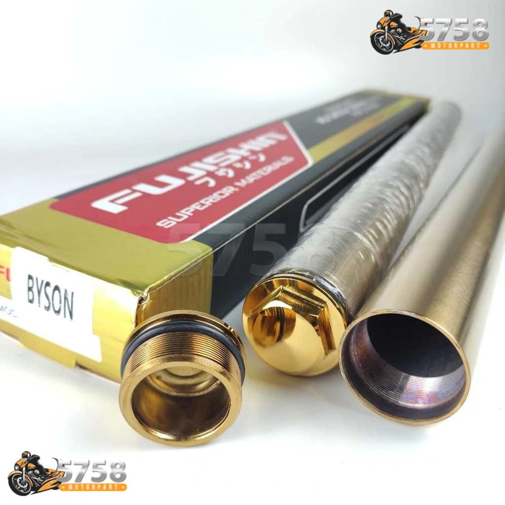 AS SHOCK DEPAN GOLD YAMAHA BYSON (45P) P:57CM D:41MM FRONT PIPE SHOK SOK FUJISHIN (5758)