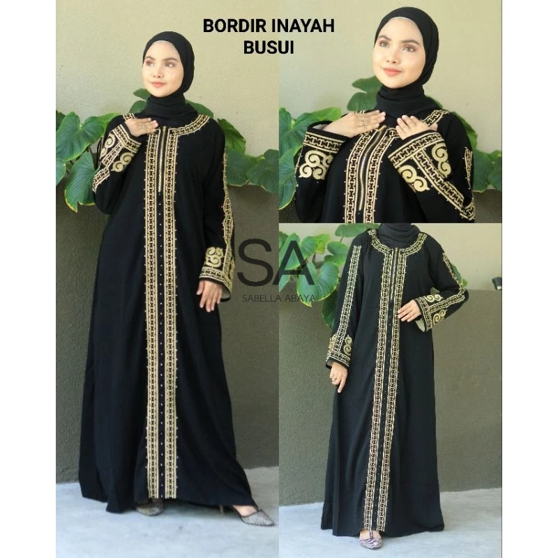 KEMBAR ANAK COUPLE Abaya gamis hitam pesta BORDIR ZIPER ZIPPER INAYAH modis elegant kekinian READY S