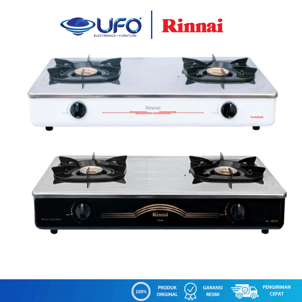 RINNAI RI-602 E KOMPOR GAS STAINLESS 2 TUNGKU / RINNAI RI-602 E(W) / RI 602 E (W) / RINNAI RI602E / 