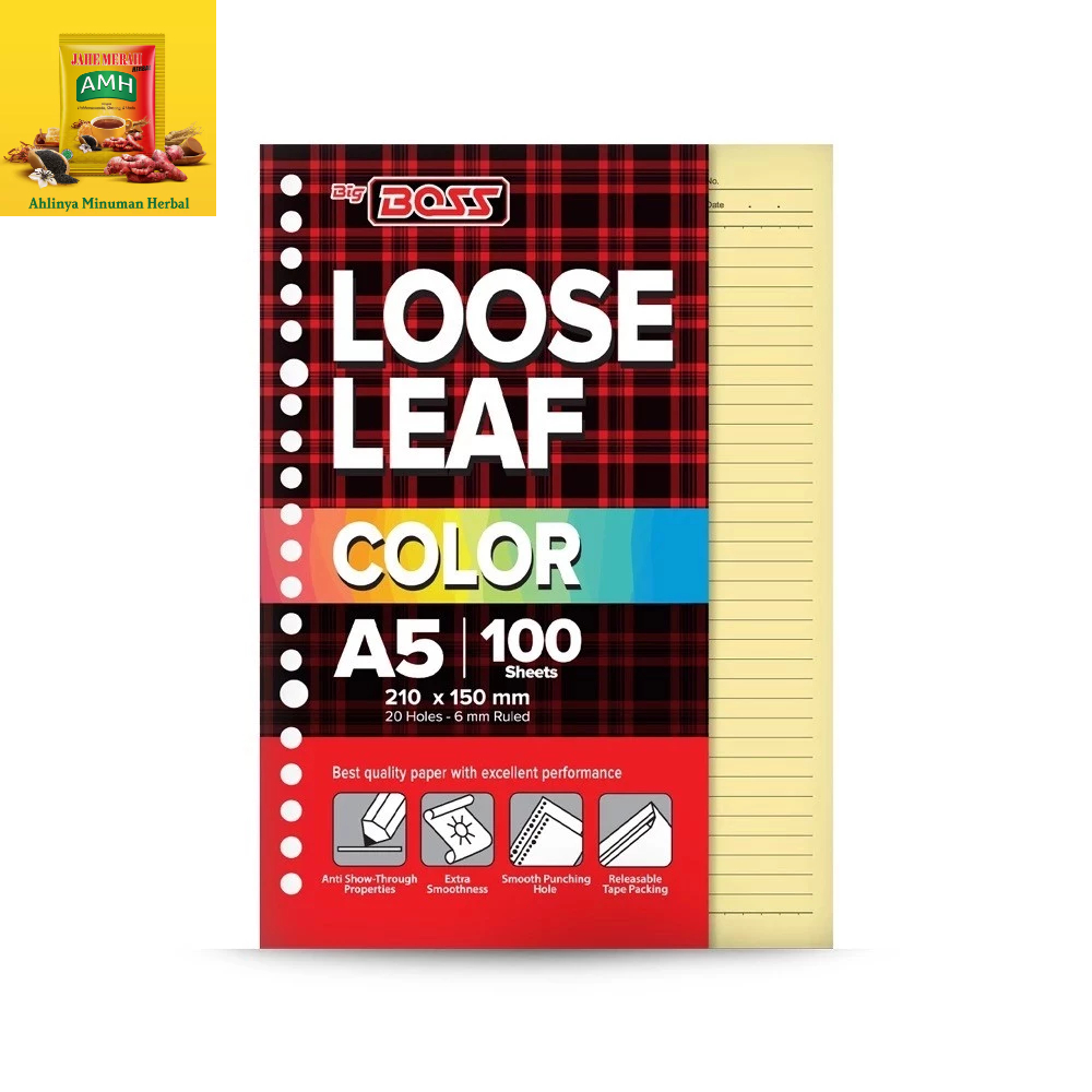 

BigBoss Loose Leaf Color A5 - 100 Lembar | Kertas Isi Binder Warna Warni