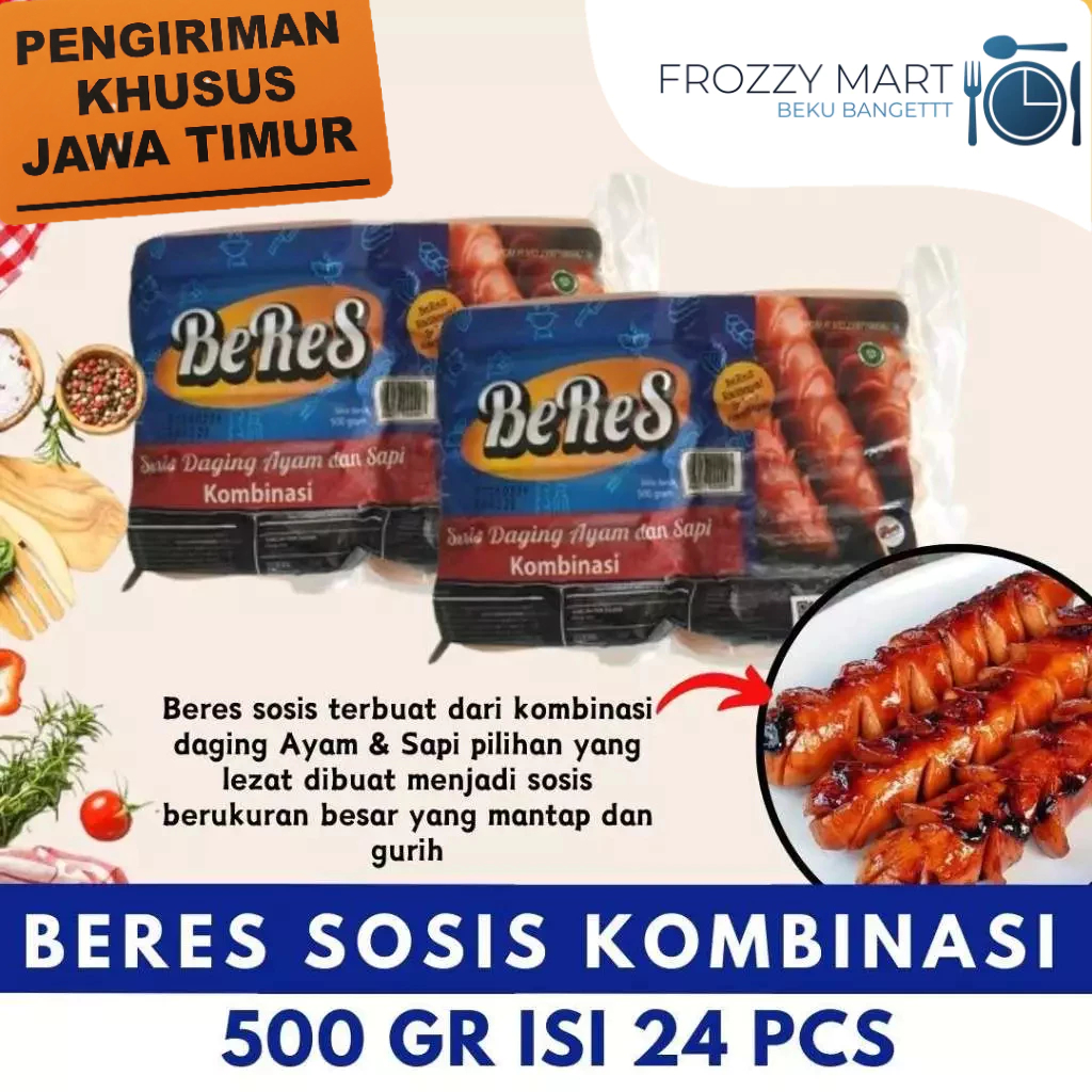 

BERES Sosis Kombinasi 500gr Isi 24pcs – Sosis Ayam & Sapi Frozen Praktis