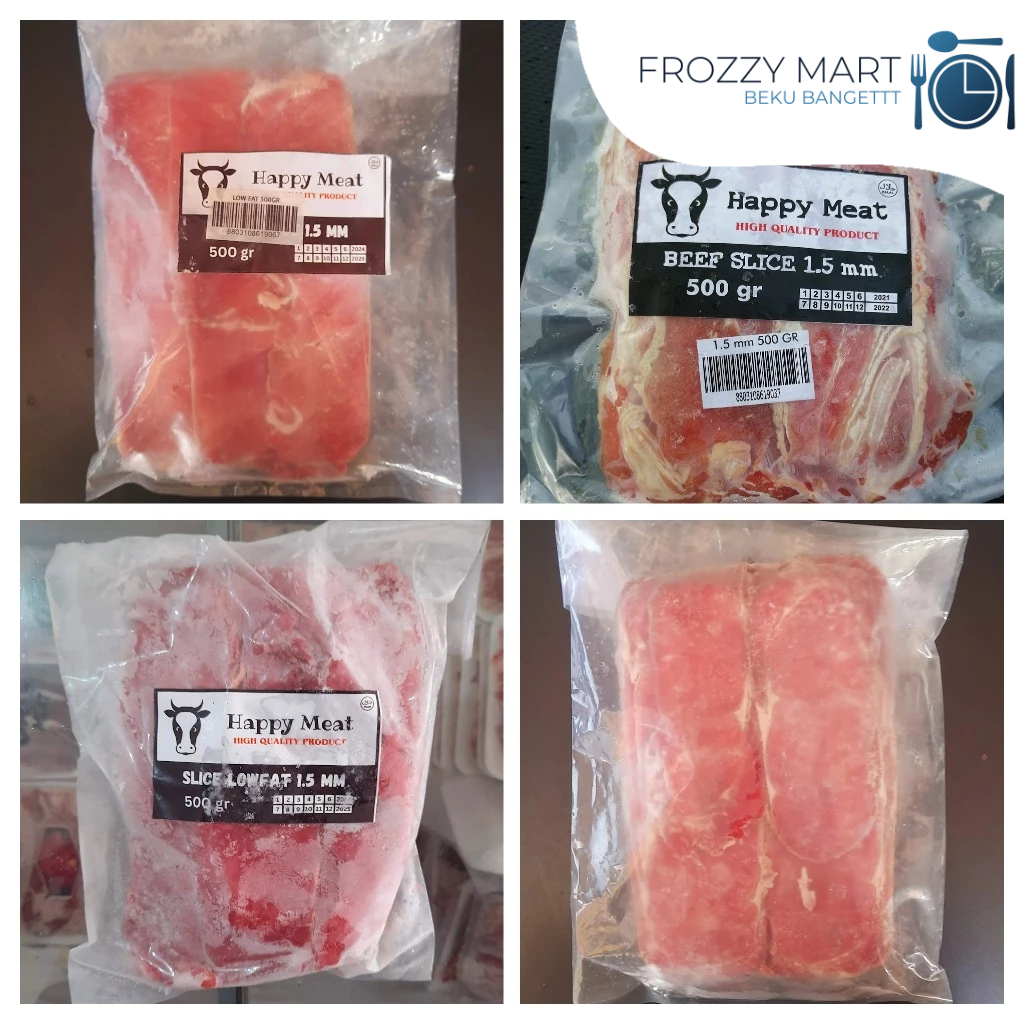 

HAPPY MEAT Beef Slice 500gr 1.5mm | Premium Slice & Low Fat | Daging Sapi Iris Tipis BBQ Shabu