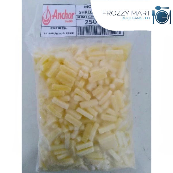 

ANCHOR Mozzarella Shredded Repack 250gr – Keju Leleh Premium untuk Pizza, Lasagna, Camilan Kekinian!