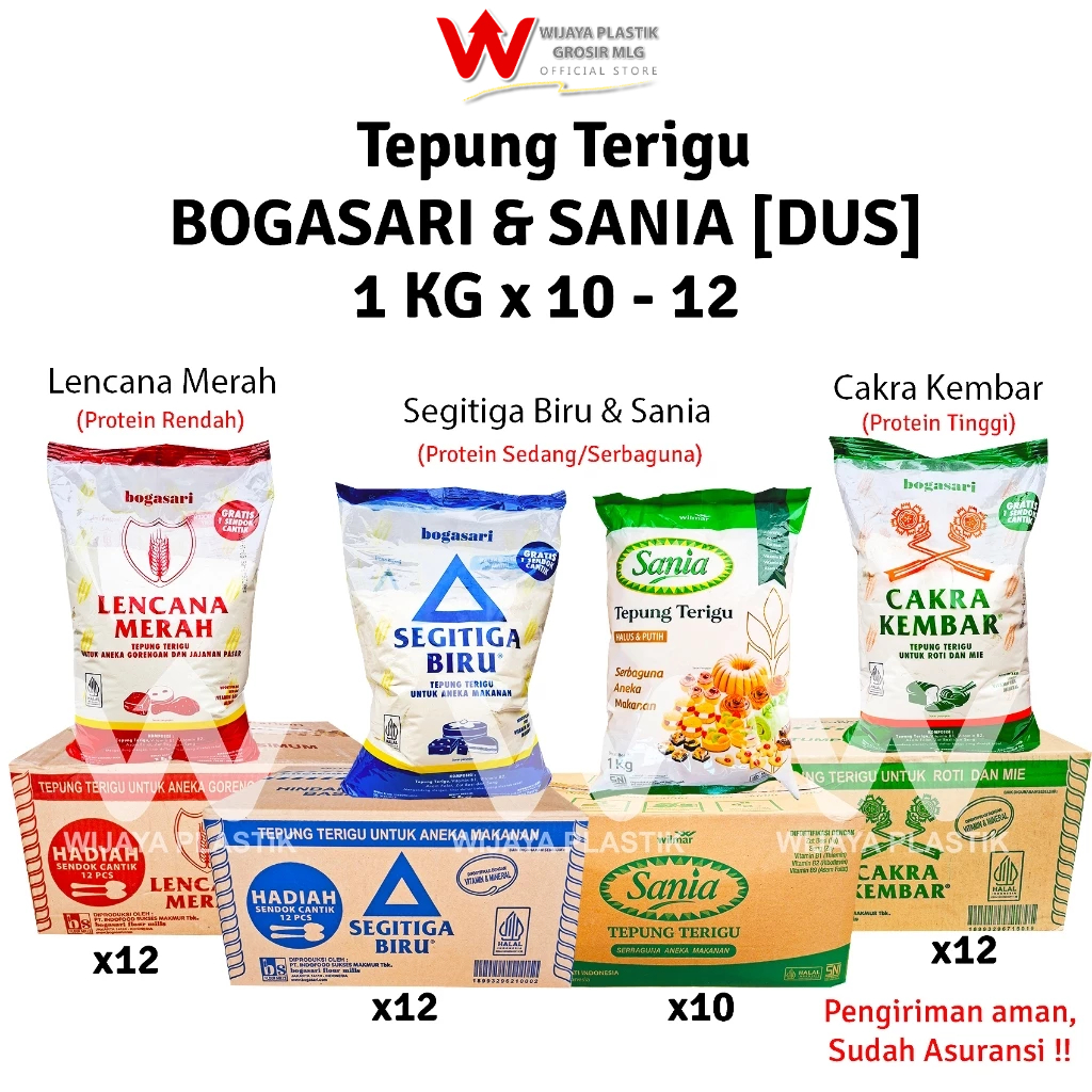 

[GROSIR 1 SAK] Aneka Tepung Terigu [CK/SB/LM/P] --- 10 12 25 KG @SAK DUS | BOGASARI SANIA Cakra Kembar Segitiga Biru Lencana Merah Payung bersih putih asli packing aman murah ekonomis ck sb lm py karung SAK