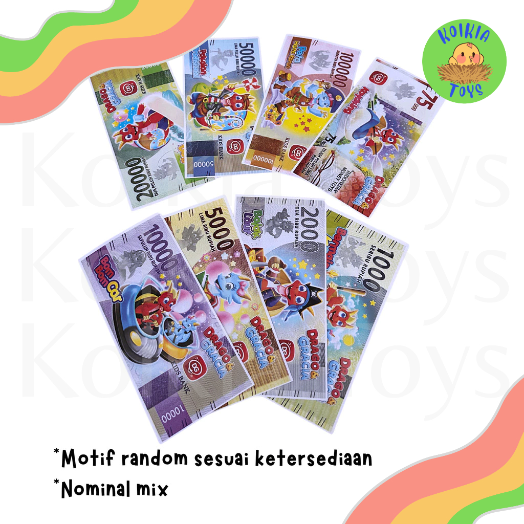 Mainan anak uang-uangan dengan gambar karakter