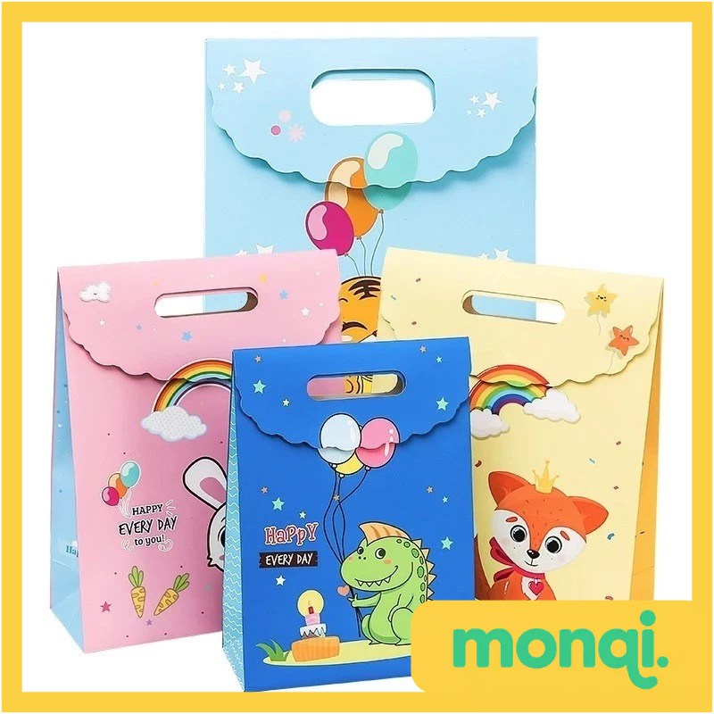 

MONQI Goodie Bag Karakter Animal Tas Bingkisan Hadiah Hampers Ulang Tahun Anak Karkater Hewan Souvenir Kantong Tentengan Bingkisan Paper Bag Tas Hampers Snack Ulang Tahun