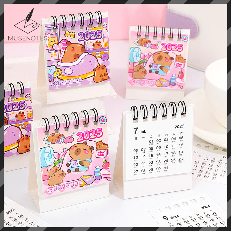 

MUSES Kalender Mini 2025 Kalender Meja Pinky Purple CAPYBARA KAPIBARA Lucu Table Calender HL-KA005
