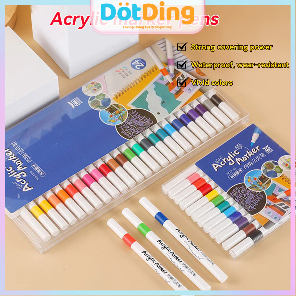 

[DOTDING] Pena Akrilik Pena Cepat Air Kering Warna Pena Lukisan Penanda Pena Stabilo Pasokan Kantor Sekolah/12/24/36/48/60/80 Colors Acrylic Markers Water-based Crayons Student Art Anime Hand-painted Drawing Graffiti Pens for Kids Drawing H697