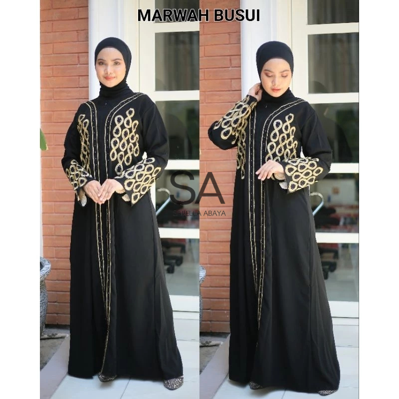 Sabella Abaya gamis hitam bordir MARWAH BUSUI grosir turkey jetblack