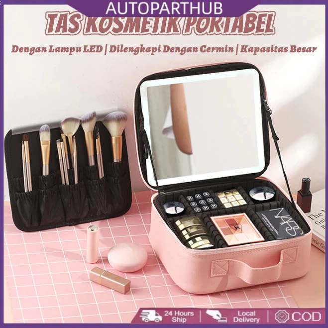 Tas Rias Kosmetik LED Makeupartist Bag MUA Beauty Case Tas Kosmetik Dengan Cermin Lampu LED Penyimpa