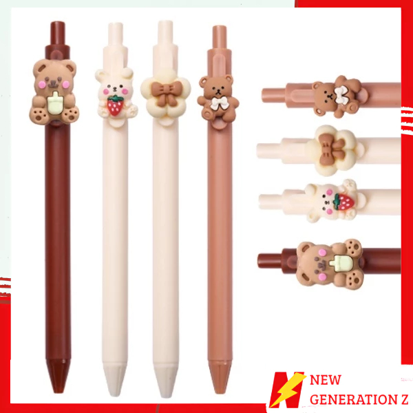 

NGZ Pena Cetekan Karakter Bear Pita Lucu Pulpen Tinta Gel Cair Hitam Motif Beruang Unik Alat Tulis Sekolah Kantor Stationary Murah