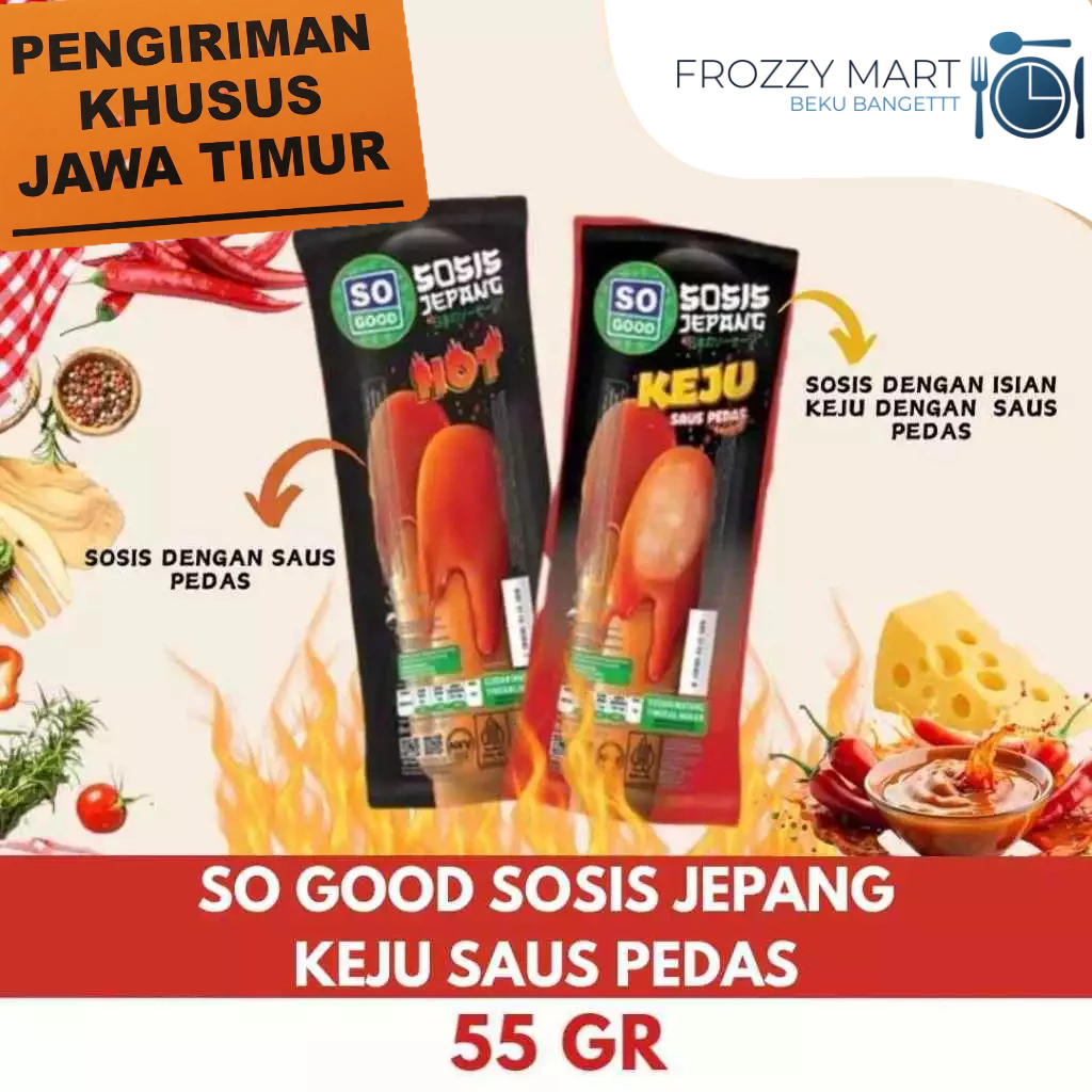 

So Good Sosis Jepang 55 g – Varian Keju Saus Pedas & Hot | Siap Santap Praktis