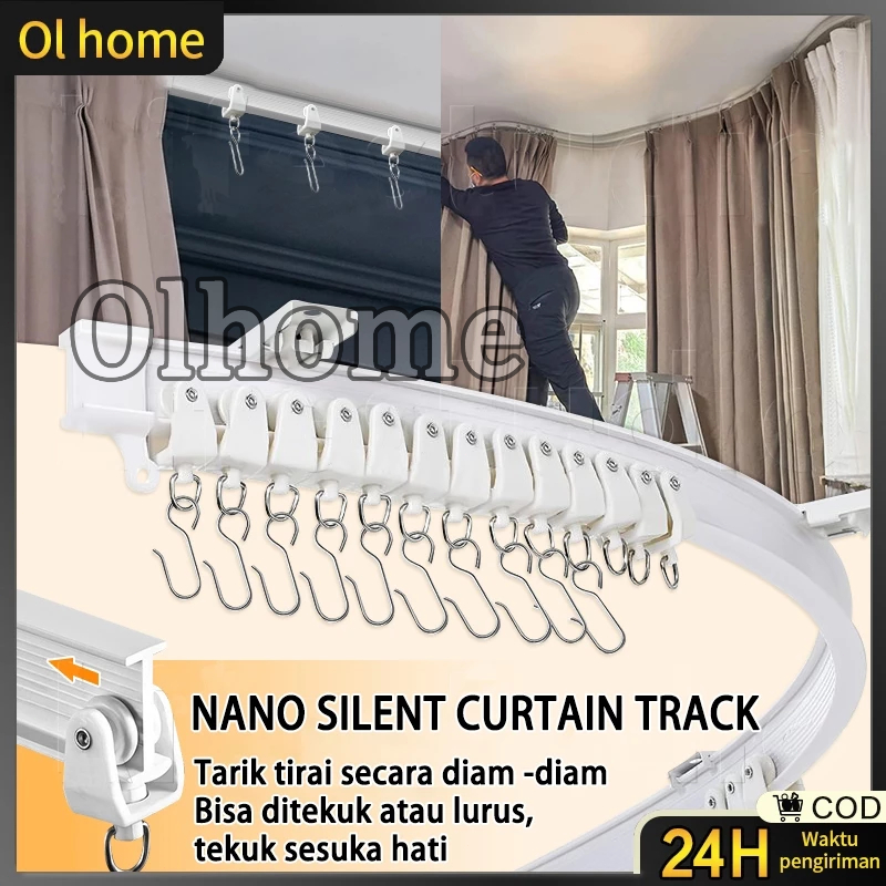 Olhome Rel Gorden Lengkung Rollet Gordyn Siku Flexibel Batang Hordeng Elastis Ukuran 1.2 - 6 M Tanpa