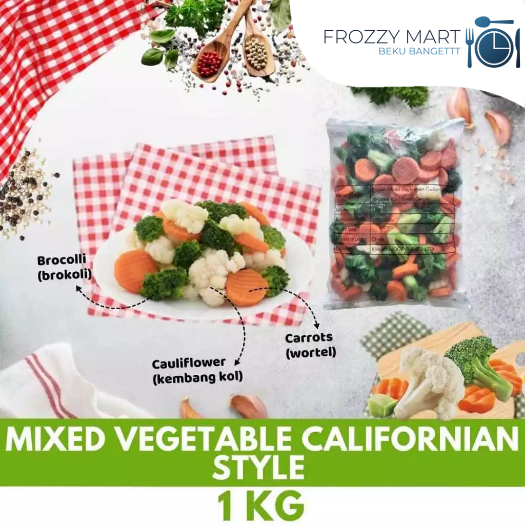

Mixed Vegetable Californian Style 1kg – Brokoli, Kembang Kol, Wortel Beku Siap Masak