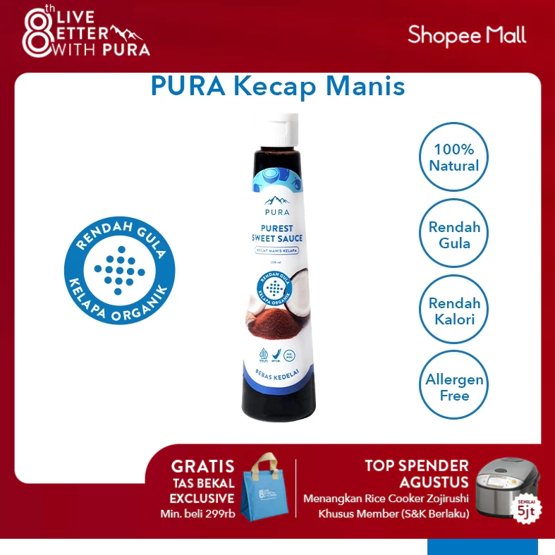 

Pura Kecap Manis (200ml) - Purest Sweet Sauce - Rendah Gula - Organik - Rendah Kalori - Kecap Manis Kelapa - Kecap Manis MPASI Anak - Kecap Manis Diet - Low Sugar - Natural
