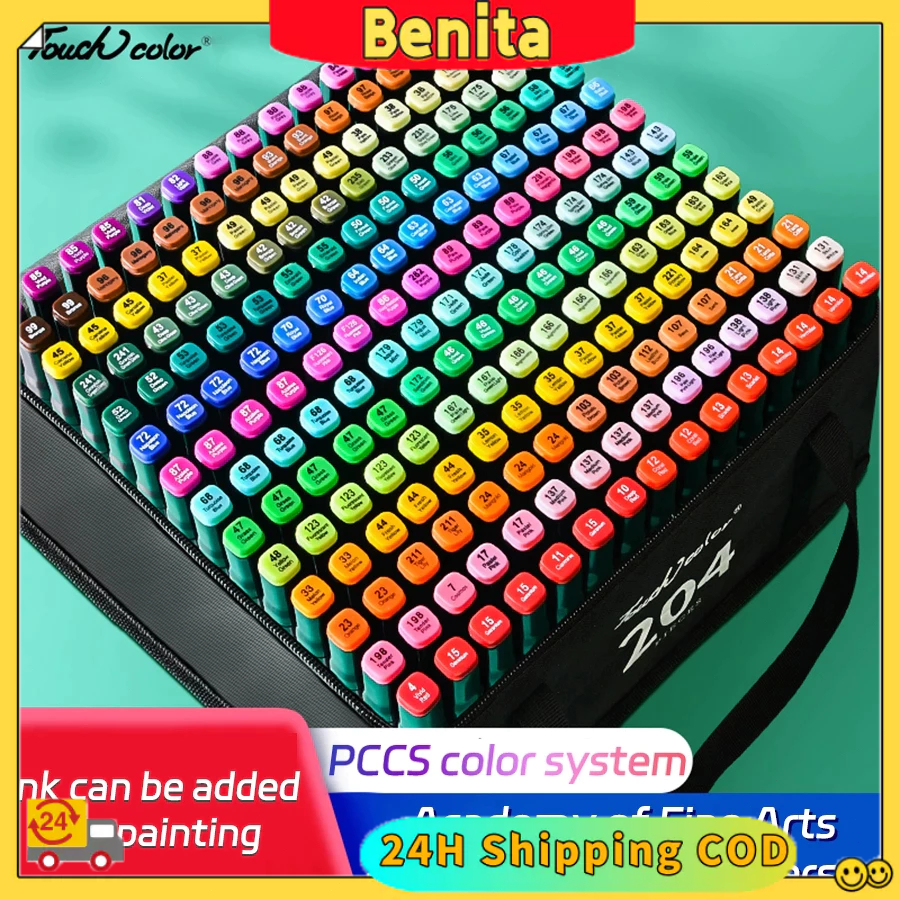 

【Cheapest】Spidol Touch Warna Warni 1 Set Sketch Marker 2 Tip Touch Marker120/168/204/ Warna