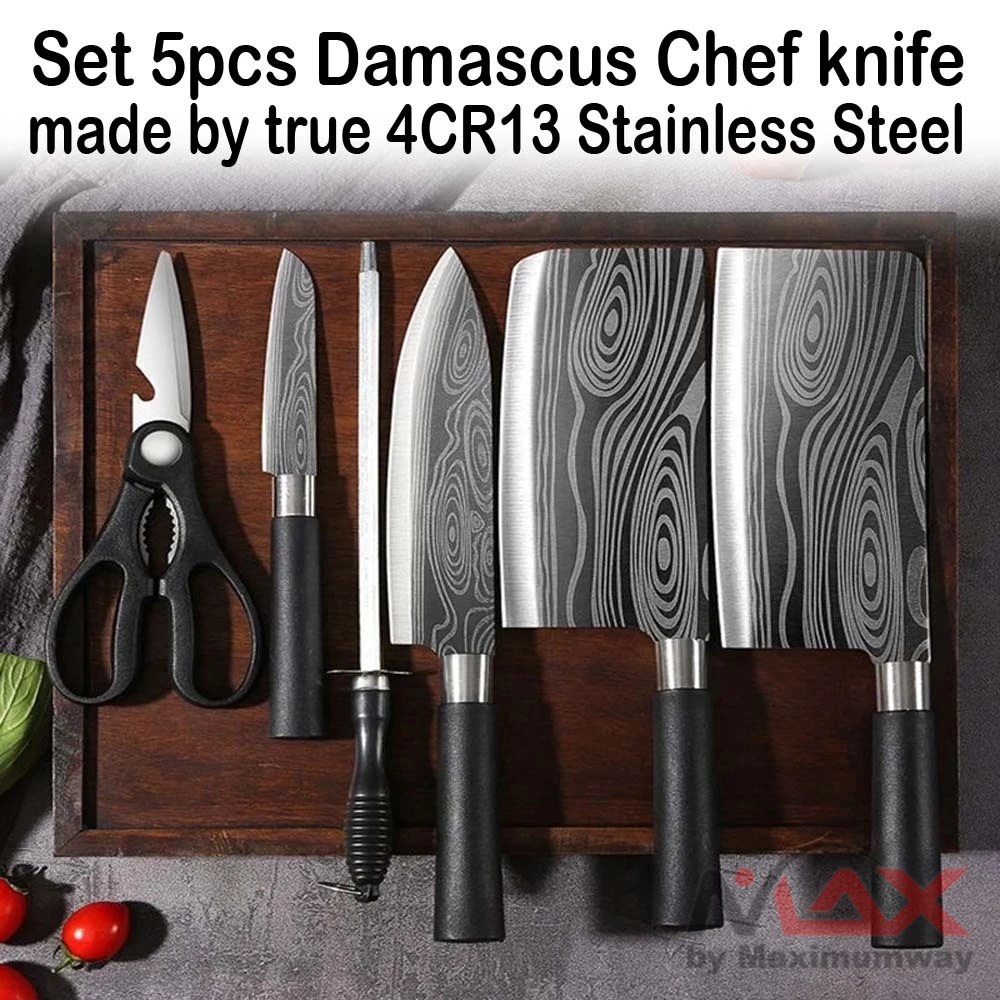Set Pisau Dapur Chef Profesional Bahan Besi 4CR13 ASLI Damascus knife Cooking Tool daging koki masak