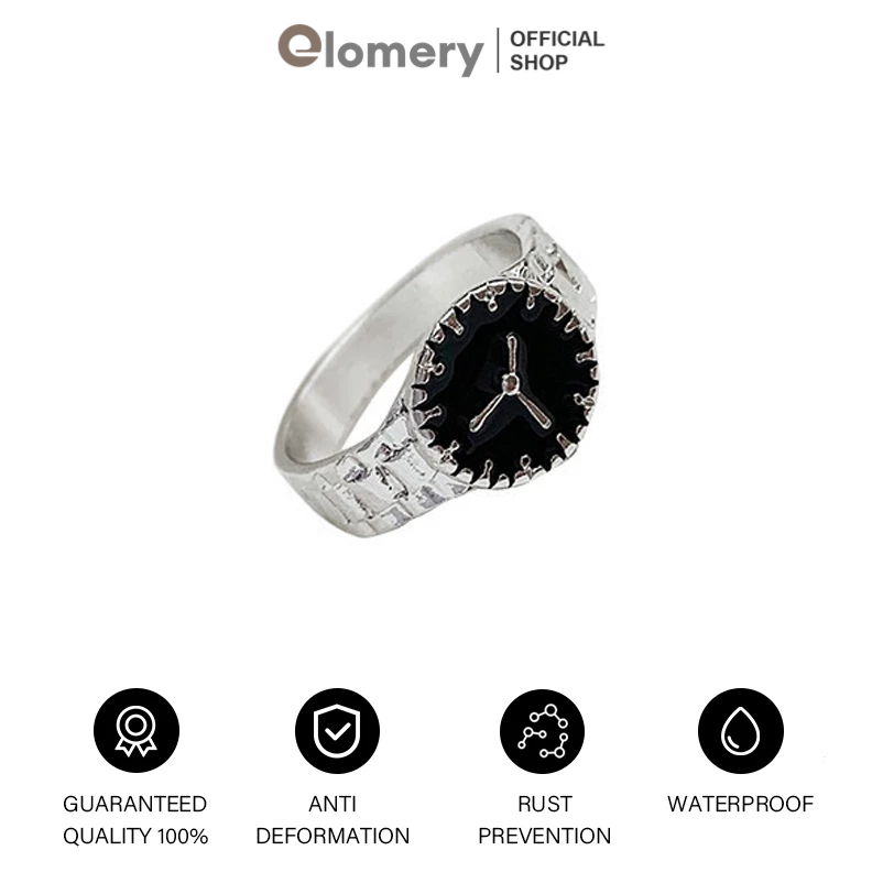 Elomery Cincin Bentuk Jam Tangan Unik Cincin Berlapis Perak Perhiasan Kreatif