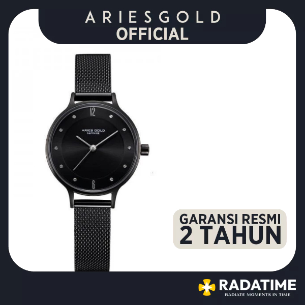 [FREE MUG] Jam Tangan Wanita Aries Gold Original Meshwire Garansi L-5033Z-BK-BK