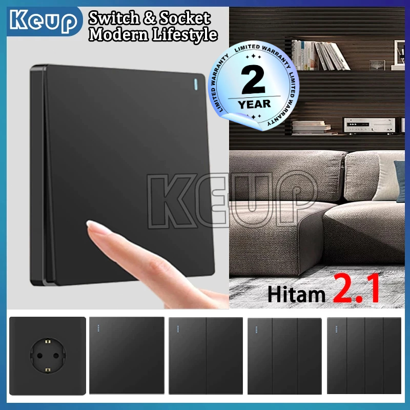 KEUP Stop Kontak Saklar Lampu Rumah Modern Stop Kontak Dinding Tempel Saklar On Off Rumah Hitam