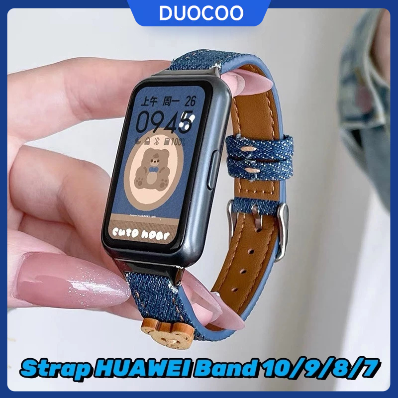 Tali Kulit Huawei Band 10 9 8 SET Case Film Kartun Desain Beruang Koboi Unisex Lucu Imut + Aksesoris