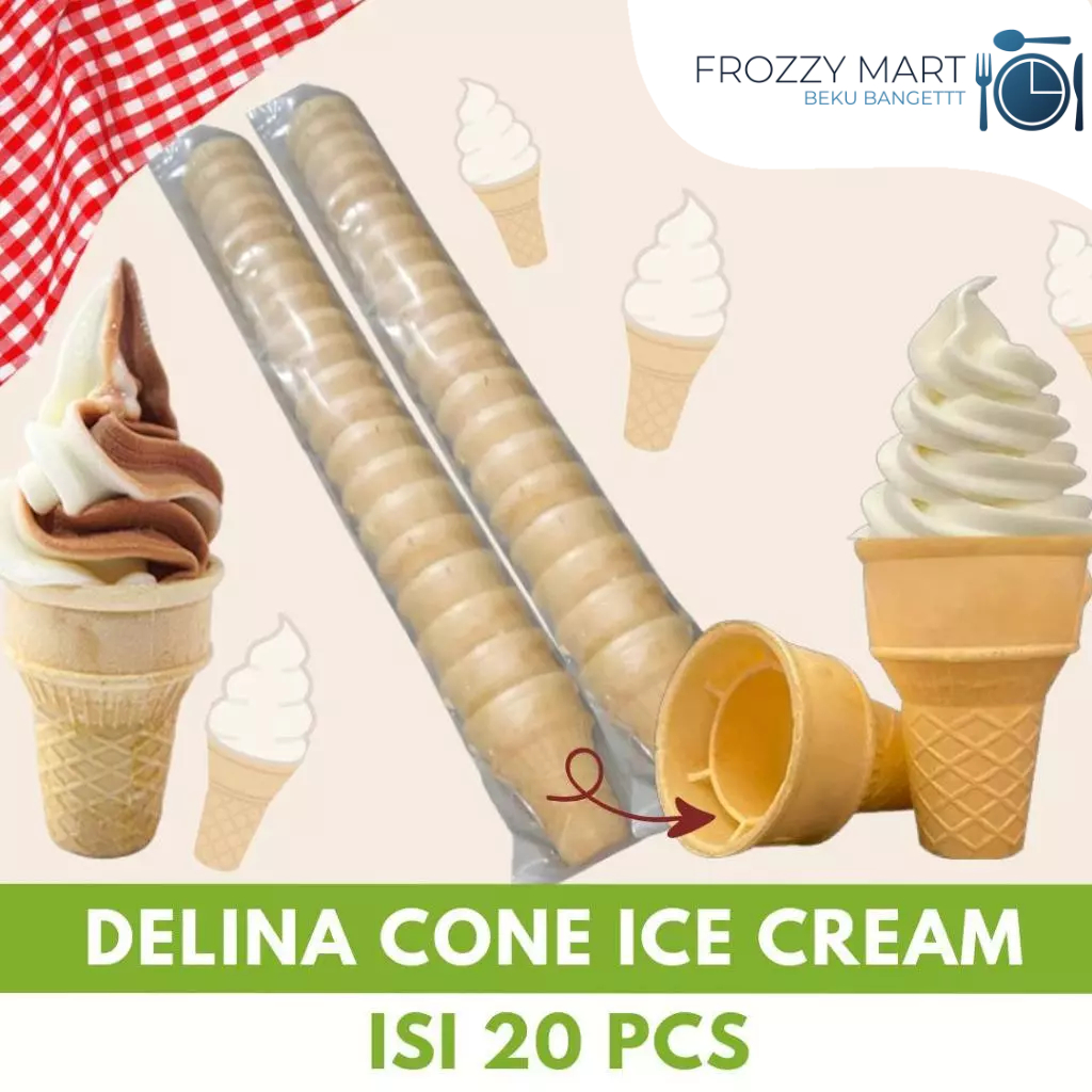 

DELINA Cone Es Krim Kering Isi 20 Pcs | Cone Waffle Renyah Siap Pakai