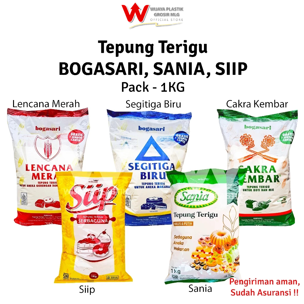 

[PROMO] Aneka Tepung Terigu 1KG PACK & REPACK [CK/SB/LM/P] --- @1kg | BOGASARI SANIA Siip Sip Cakra Kembar Segitiga Biru Lencana Merah Payung bersih putih asli packing aman murah ekonomis ck sb lm py repack