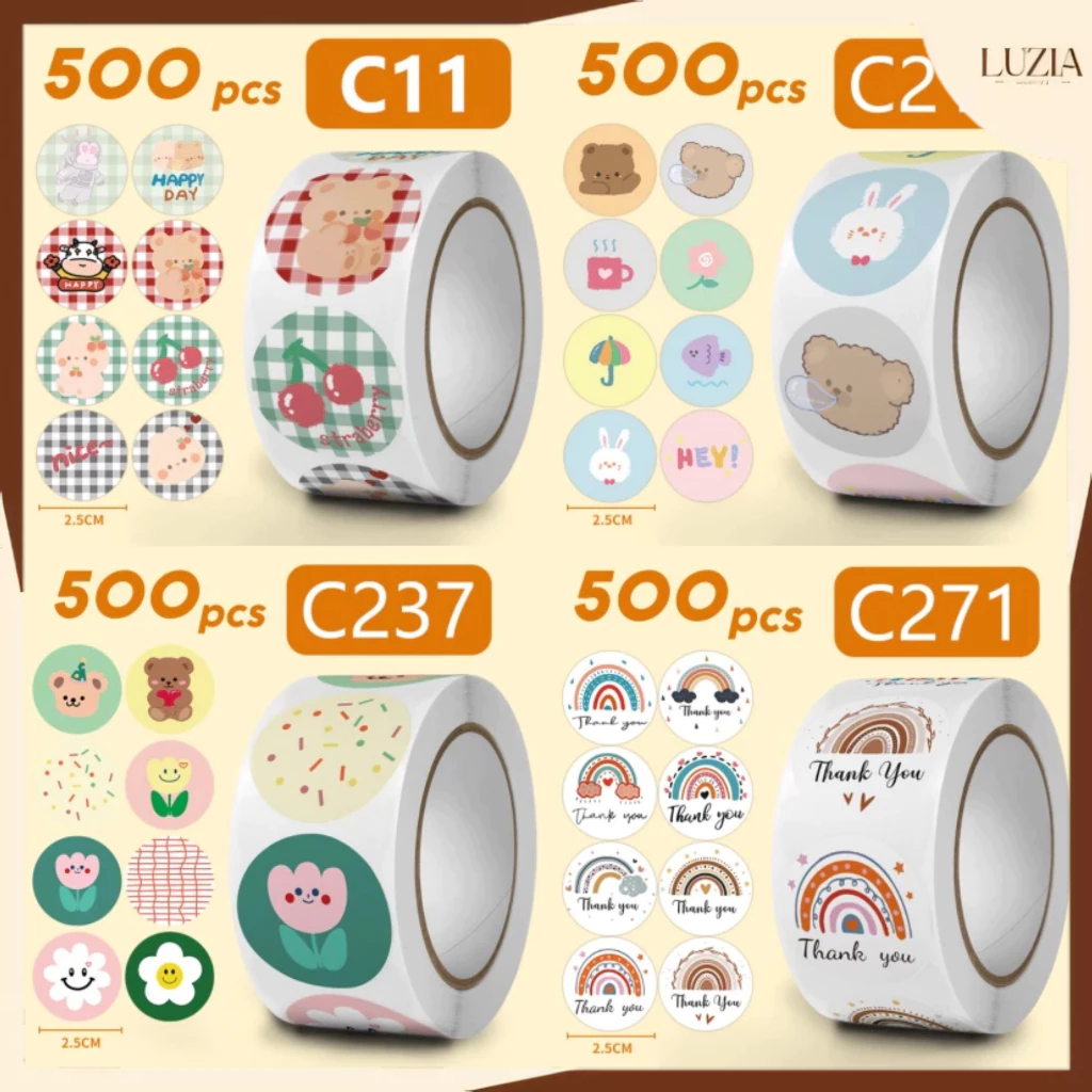 

Sticker Roll Karakter Lucu 500 pcs 2.5 cm Stiker Thank You Bulat Label Tempel Kartun - ST001