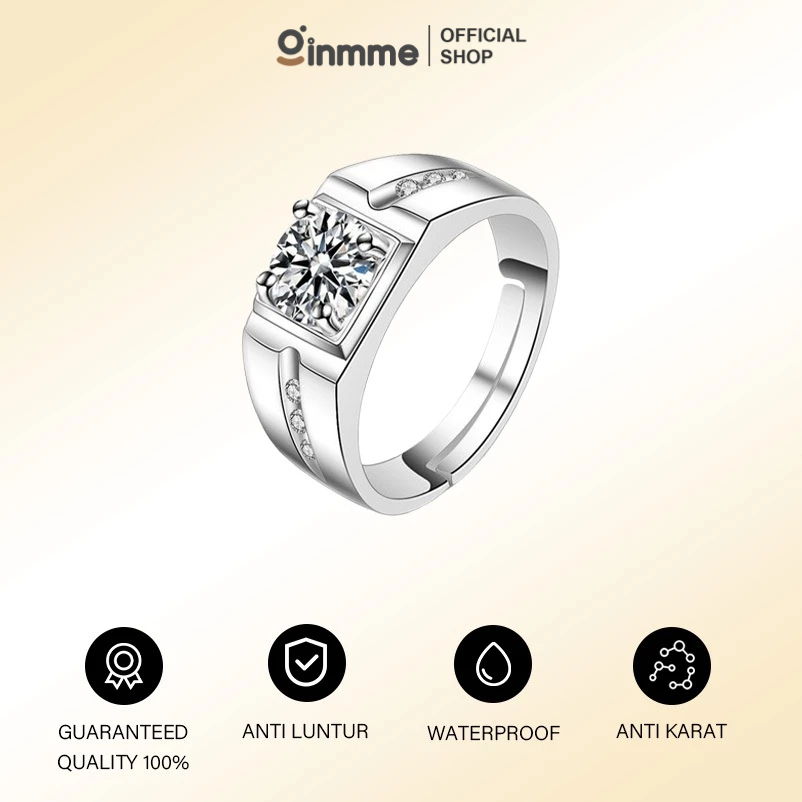 Ginmme Cincin Pria Warna Perak Kristal Berlian Gaya Mewah Fashion Rings