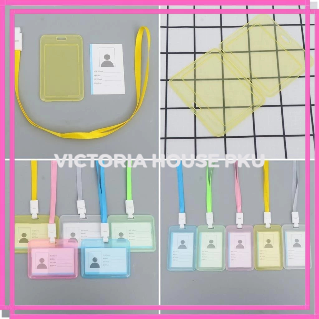 

VHP - 1 SET GANTUNGAN NAMETAG TALI KARTU / Name Tag Id Card Transparant Gantungan Kartu Nama Plastik Vertical Lanyard Potrait Motif Polos Warna Warni Tanda Pengenal Bening