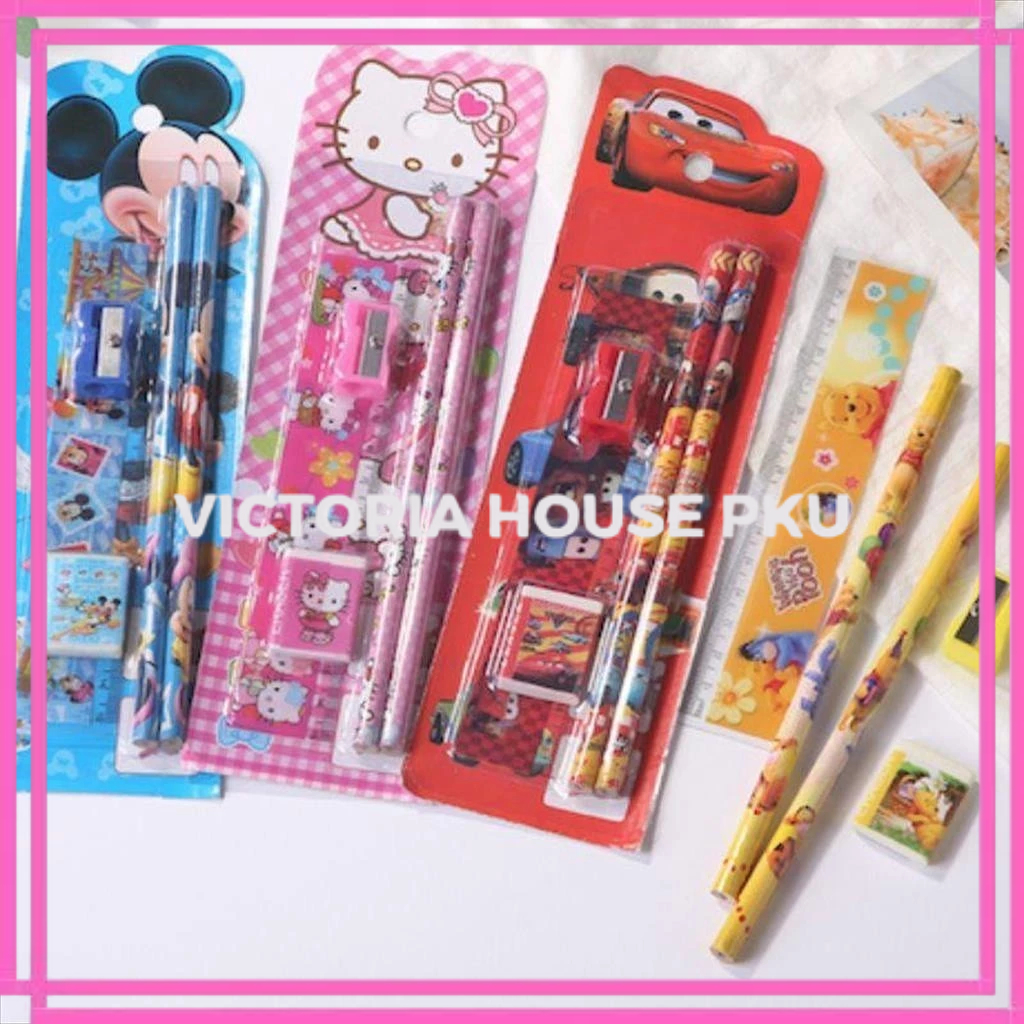 

VHP - Alat Tulis Set Mini 5in1 - Mini Stationery / Paket Alat Tulis Pensil Penggaris Peraut Penghapus / SET ALAT TULIS SEKOLAH 5 in 1 KARAKTER LUCU / MINI STATIONERY / PENSIL SET Serutan