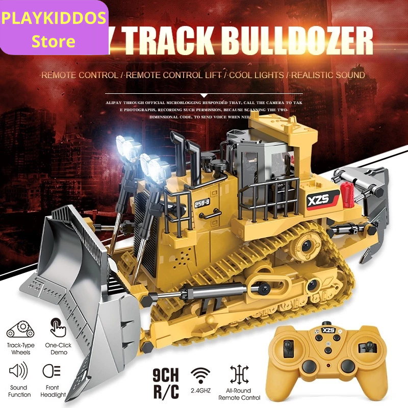 Mainan Bulldozer Remote Control Bulldozer RC Mainan Mobil Kontruksi Front Loader Lampu + Musik